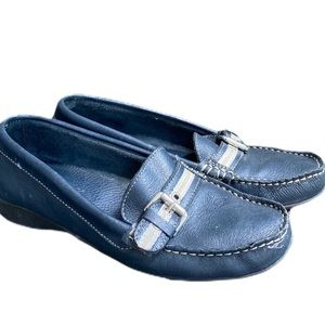 Blox Navy Leather Loafers - size 10